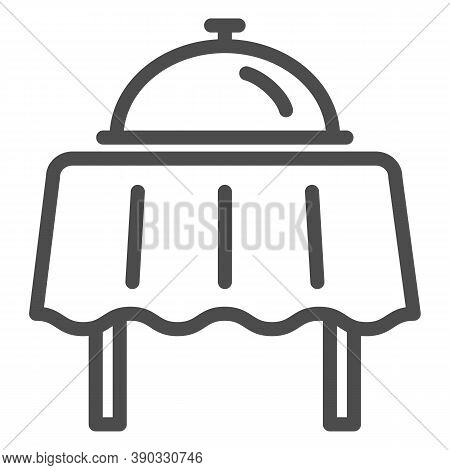 Restaurant Dish With Lid On Table Line Icon, Sea Cruise Concept, Breakfast Food Tray Sign On White B