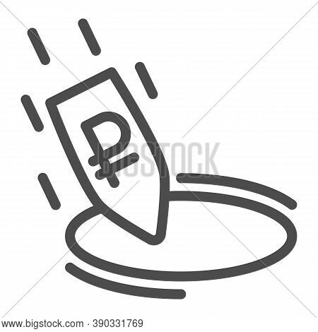 Ruble Rapidly Fall Into Hole Line Icon, Economic Sanctions Concept, Ruble Rate Decrease Sign On Whit