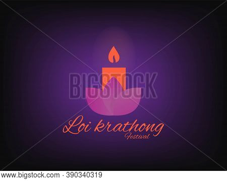 Loi Krathong Festival Greeting Icon Design. With Pink Flower And Candle On It