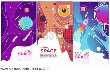 Outer Space Comets And Launching Rockets Banners Vector