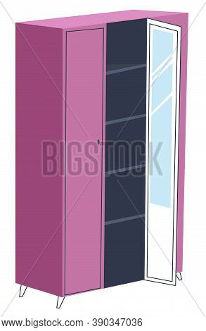 Pink Wardrobe With Shelves And Mirror, Interior Design