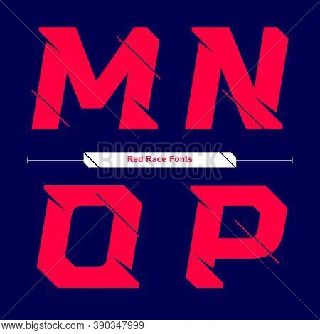 Vector Graphic Alphabet In A Set M,n,o,p, With Abstract Red Race Speed Modern Font. Typography Desig