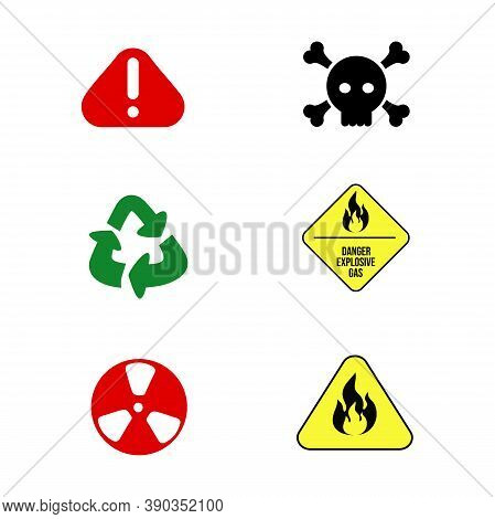 Signs Of Danger Set And Packaging Recycling. Illustration On White Background For Design. Radiation 