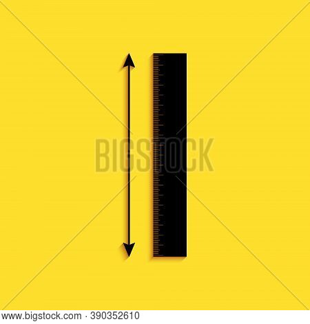 Black The Measuring Height And Length Icon Isolated On Yellow Background. Ruler, Straightedge, Scale