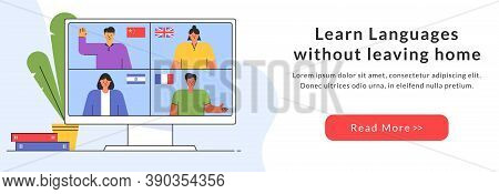 E-learning Of The Foreign Languages. Distance Online Education Web-banner. Teachers From Different C