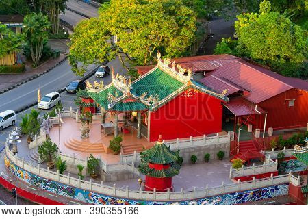 Aerial Vibrant And Colorful Tua Pek Kong Temple In Kuching, Sarawak, Malaysia