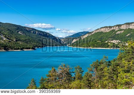 Scenic View Of Lac De Castillon Near Verdon River And Gorge, Saint-julien-du-verdon, Provence, Franc