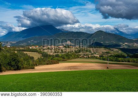 Scenic View On The Trieves Valley With The Vercors Mountain Range Near Bourg Saint Maurice Village F