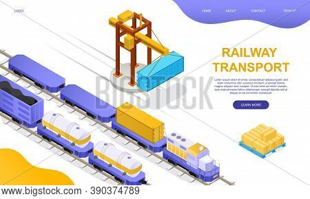 Freight Rail Transport Concept. Freight Wagons, Cisterns And Containers Stand On Loading Or Unloadin