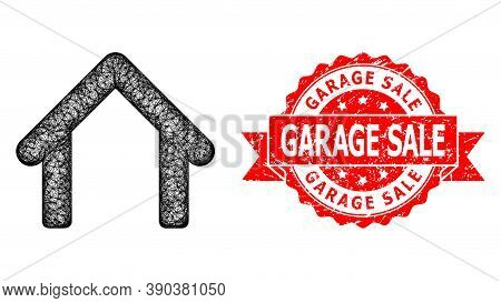 Network Garage Icon, And Garage Sale Unclean Ribbon Stamp Seal. Red Stamp Seal Contains Garage Sale 