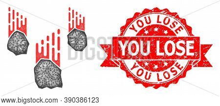 Net Falling Rocks Icon, And You Lose Unclean Ribbon Stamp Seal. Red Stamp Seal Has You Lose Caption 