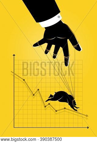 An Illustration Of A Puppet Master Controlling Bearish Stock Market Graphic Chart