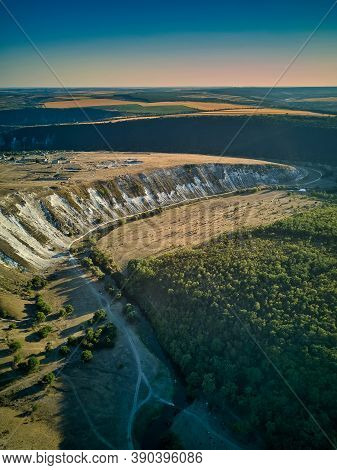 Aerial Drone View Of Dramatic Old Orhei Cliffs And Plains Near Trebijeni Village, Moldova