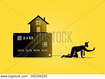 An Illustration Of A Businessman Bearing Debt And House