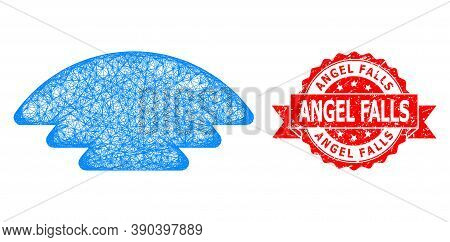Wire Frame Ice Hill Icon, And Angel Falls Dirty Ribbon Stamp. Red Stamp Seal Includes Angel Falls Ca