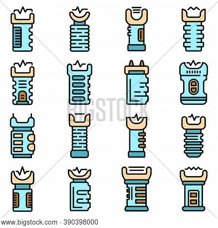 Taser Icons Set. Outline Set Of Taser Vector Icons Thin Line Color Flat On White