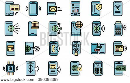 Mobile Payment Icons Set. Outline Set Of Mobile Payment Vector Icons Thin Line Color Flat On White