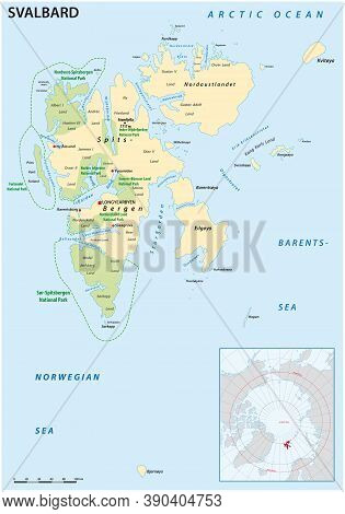 Vector Map Of The Norwegian Archipelago Svalbard, Spitsbergen
