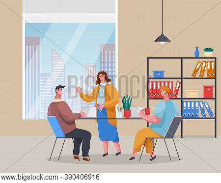 Teamwork. Business Meeting, Conference. Woman Holding Document. People Discussing Business Project O