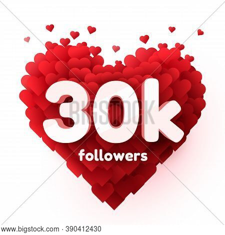 Followers Thank You. Red Heart For Social Network Friends, Followers, Web User Thank You Celebrate O