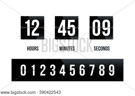 Flip Board Black Clock Panel With Number Countdown. Modern Counter Scoreboard For Time Vector Illust