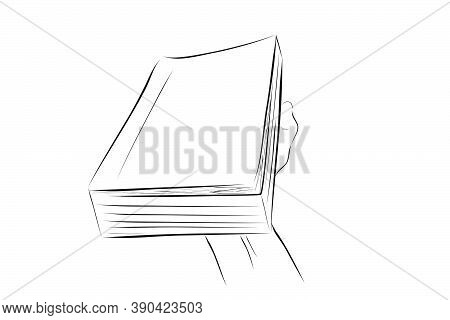 Sketch Vector Illustration For Education Related Article, Hand Holding Big Book.