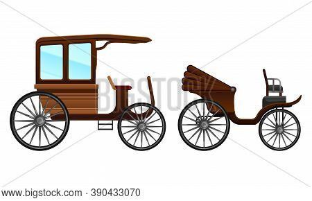 Carriage And Coach As Private Four-wheeled Vehicle Vector Set