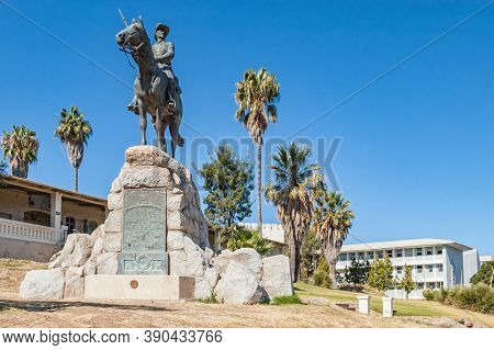 Windhoek, Namibia - June 09, 2012: View Of The Reiterdenkmal In Windhoek. The Alte Feste And Windhoe