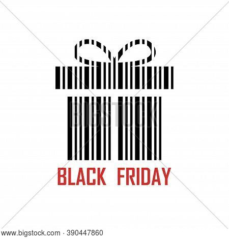Black Friday. Barcode In Gift Box Shape. Sale Concept. Bar Cod Icon. Vector Illustration