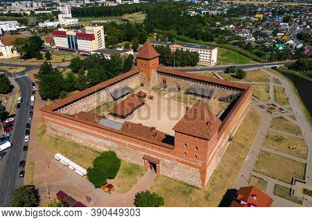 Birds-eye View Of The Medieval Lida Castle In Lida. Belarus. Castles Of Europe