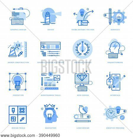 Set Of Flat Line Icons Of Graphic Design And Creative Process. Vector Concepts For Website And App D