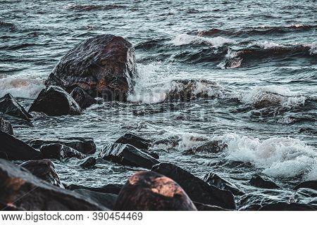 The Swedish Baltic Sea During The Dark Times During The Autumn When Winds And Waves Take Over