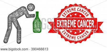 Net Drunky Man Icon, And Extreme Cancer Dirty Ribbon Stamp Seal. Red Stamp Seal Contains Extreme Can