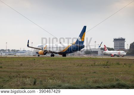 Ukraine, Kyiv - October 10, 2020: Ukrainian Aircraft Ur-aze Azur Air Ukraine Boeing 737-800. The Pla