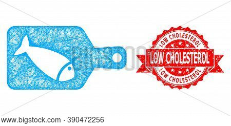 Wire Frame Fish Cutting Board Icon, And Low Cholesterol Scratched Ribbon Seal Imitation. Red Stamp S