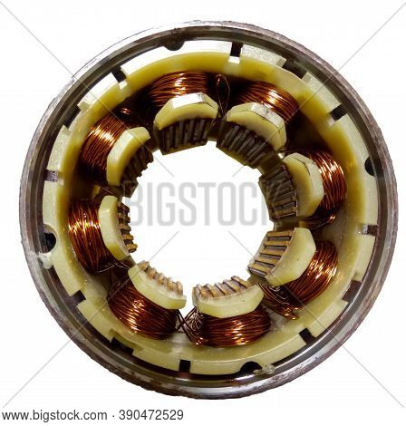 Old Stepper Motor Stator Winding On White Background