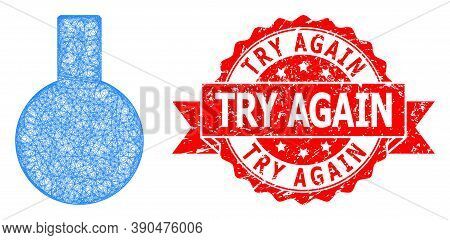 Network Glass Flask Icon, And Try Again Textured Ribbon Stamp Seal. Red Stamp Seal Contains Try Agai