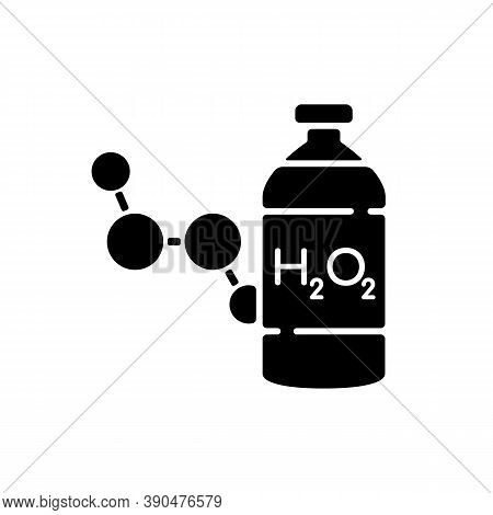 Hydrogen Peroxide Black Glyph Icon. Medical Cleanser To Treat Wound. First Aid Medication. Fluid Con