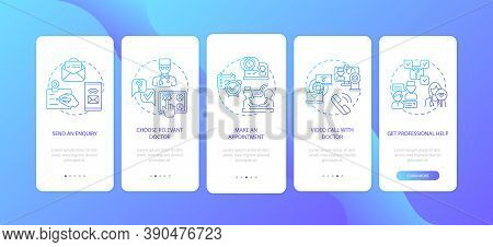 Telemedical Consultation Steps Onboarding Mobile App Page Screen With Concepts. Future Medical Syste