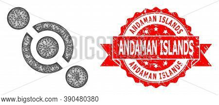 Wire Frame Joint Connector Icon, And Andaman Islands Dirty Ribbon Seal Imitation. Red Stamp Seal Has
