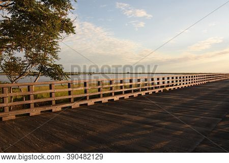Scenic Powder Point Bridge Over Duxbury Bay In Massachusetts.