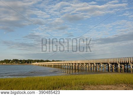 View Of Powder Point Bridge Stretching Over Duxbury Bay.