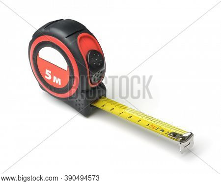Self-retracting 5 meter tape measure isolated on white