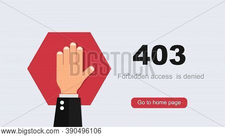 Access Denied 403 Concept. Raised Hand On Red Polygon Restriction Entry Toprohibited Site Dangerous 