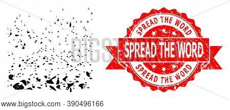 Network Powder Participles Icon, And Spread The Word Corroded Ribbon Seal Imitation. Red Seal Includ