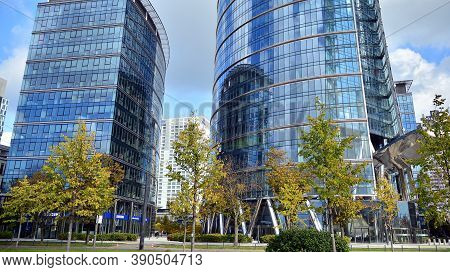 Warsaw, Poland. 19 October 2020. Roundabout Daszynski. New Skyscrapers In The Financial District Of 