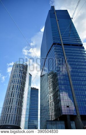 Warsaw, Poland. 19 October 2020. Roundabout Daszynski. New Skyscrapers In The Financial District Of 