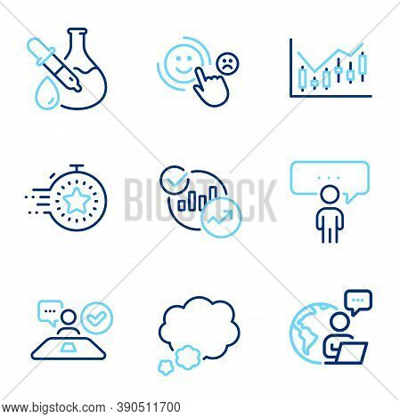 Education Icons Set. Included Icon As Timer, Chemistry Experiment, Statistics Signs. Talk Bubble, Fi