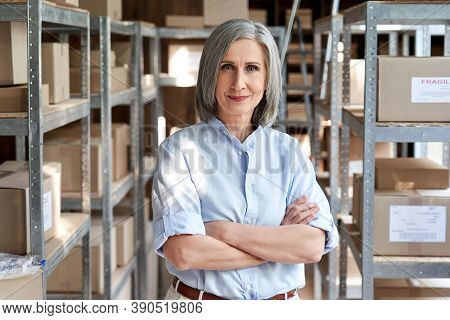 Confident Mature Older Woman Retail Seller, Entrepreneur, Online Store Dropshipping Small Business O