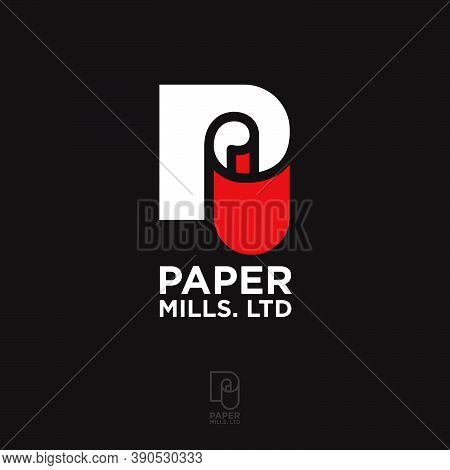 Paper Mills Logo. P Monogram Like Paper Roll. Envelope, Letterhead, Letter, And Business Card. Brand